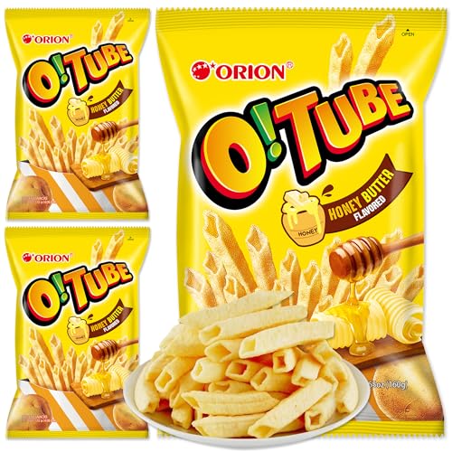 K-Munchies Orion O!Tube Potato Snacks – 3 Pack x 115g Honey Butter Flavored Korean Potato Chips - Crispy and Tasty Tube-Shaped Asian Snacks - Party, Picnic, and Road Trip Snacks - Product of Korea - Honey Butter - 1.35 Ounce (Pack of 3)