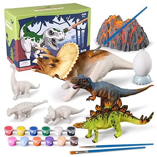 whatstem 3D Dinosaurs Painting Kit with 12 Dinos for Kids Age 3-15, Arts and Crafts Kits Drawing Toys with Dinosaurs Set Creativity Gifts for Boys and Girls - Dinosaur
