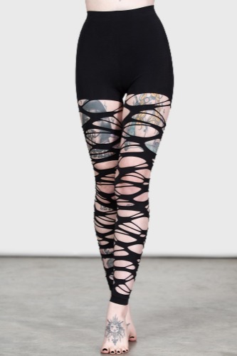 Carved Up Slashed Tights | One Size / Black / 91% Polyamide 9% Elastane