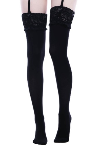 Stop Staring Thigh High Socks | S-XL / Black / 85% Polyamide 15% Elastane