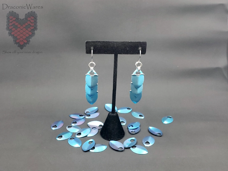 Teal Titanium Dragon Scale Earrings - 3 Scale