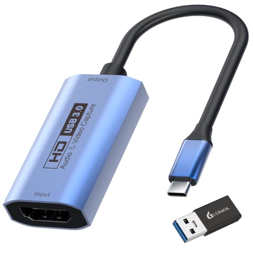 Guermok Video Capture Card, USB3.0 HDMI to USB C Capture Card, 4K Full 1080P60FPS Capture Devices for Gaming Live Streaming Video Recorder, for Windows Mac OS System OBS Zoom PS4/5 Switch Xbox1(Blue) - Blue
