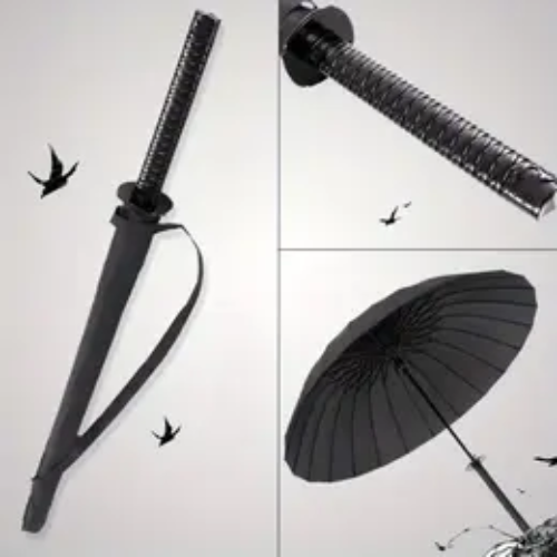 Novelty Samurai Knife Shaped Handle Stick Umbrella, Automatic Close & Open 24 Ribs Waterproof & Windproof Straight Umbrella