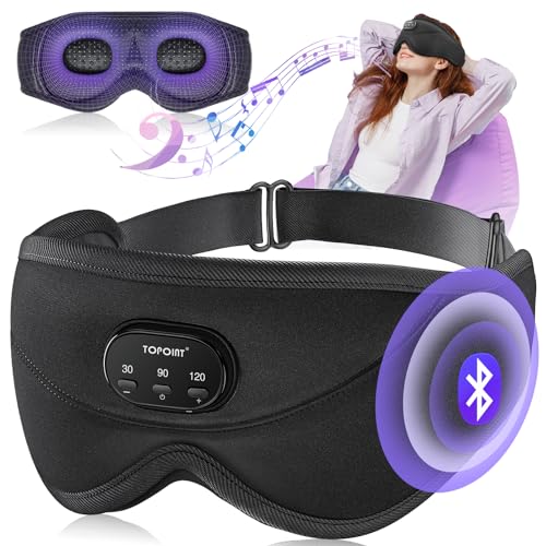 TOPOINT Sleep Mask Headphones with Wireless Bluetooth 5.2, 3D Eye Mask White Noise Headphones for Sleeping Mask Light Blocking, Timer, 14 Hours for Side Sleepers Women Men - 3d Black