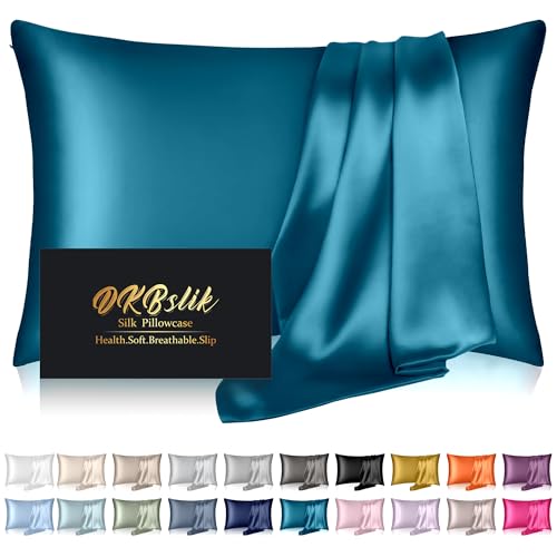 Mulberry Silk Pillow Cases Standard Size, Silk Pillowcase for Hair and Skin, Anti Acne Cooling Beauty Sleep Both Sides Natural Silk Satin Pillow Covers with Hidden Zipper, Gifts for Women Men, Teal - Teal - Standard - 20×26 Inch