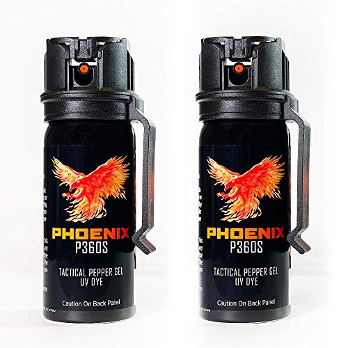 Phoenix P360S Pepper Gel from qseel. Maximum Strength Police & Military Grade Pepper Spray, Gel is Better, Sprays at Any Angle 18 feet, Flip-top Safety and Belt Clip Included - 2 Pack