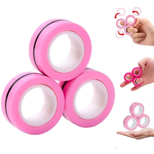 FATIZONE 3Pcs Fingears Magnetic Rings Fidget Spinner Toy | Stress, Anxiety Relief Magnetic Spinner Ring (Pink) - Pink