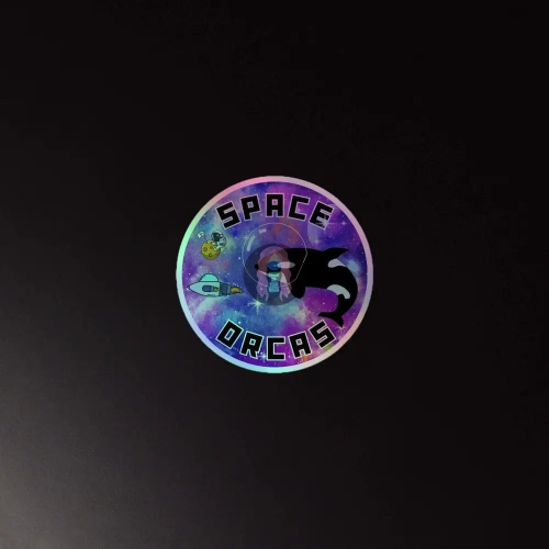 "Space Orcas" Holographic stickers | 4″×4″