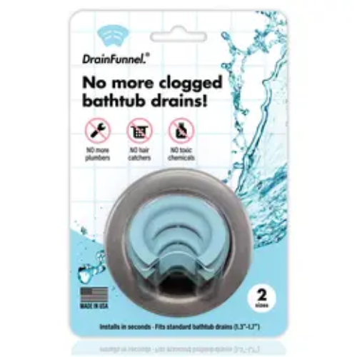 DrainFunnel Bathtub Drain Funnel for Hair Clog Prevention, 2 Size Pack 1.3"-1.7" Tub Drains