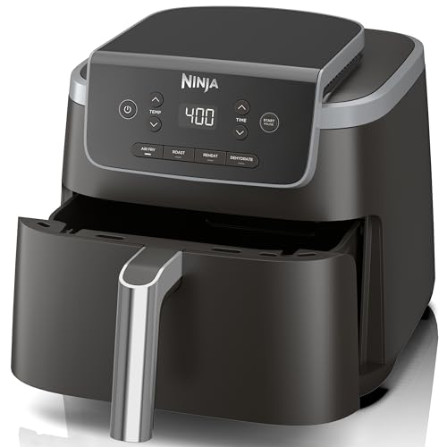 Ninja Air Fryer Pro 4-in-1 with 5 QT Capacity, Air Fry, Roast, Reheat, Dehydrate, Air Crisp Technology with 400F for hot, crispy results in just minutes, Nonstick Basket & Crisper Plate, Grey, AF141 - Black - 5 QT
