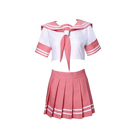 SBluuCosplay Anime Pink Cosplay School Uniform Pink Sailor Dress Costume with Socks - Men Medium