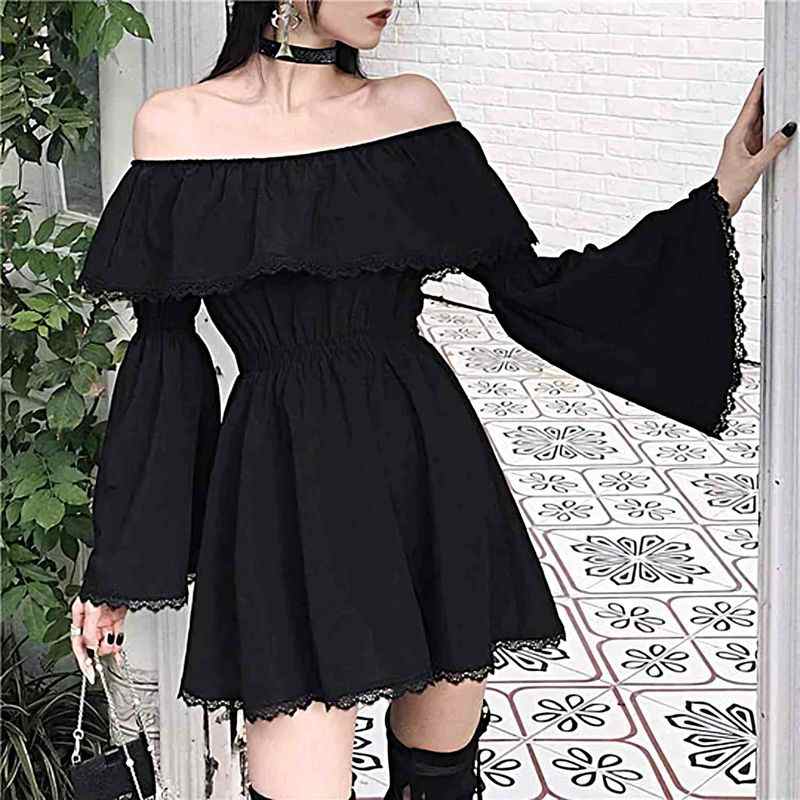 Gothic Off-Shoulder Flare Sleeve Dress | Medium