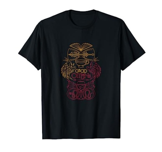 Good Omens - Gold and Red Crest T-Shirt - Youth - Heather Blue - Large