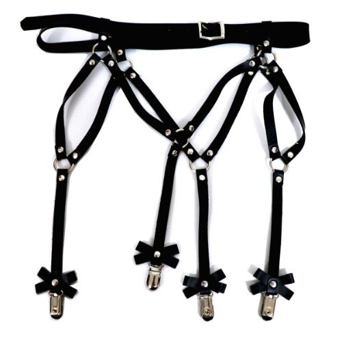 Adjustable Sexy Elasticity Leg Harness Garter Belts Punk Gothic Thigh Ring Garter with Metal Clip - Black With 4 Clips