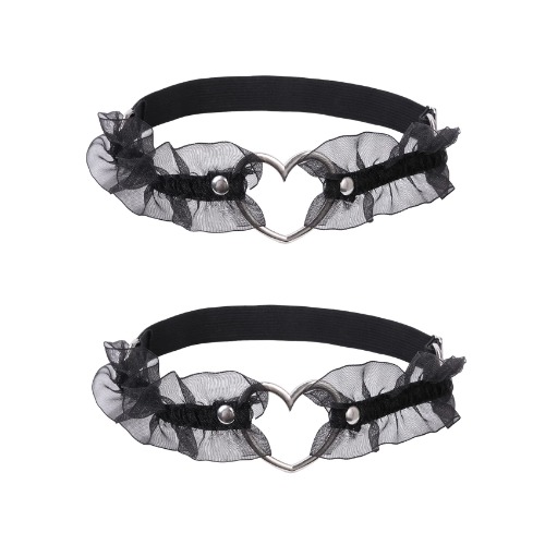 alisikee Adjustable Heart Lace Thigh Garter, Elastic Leg Garters for Women, Black, 1 Pair, Black-1, One Size