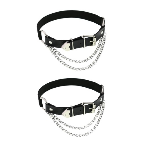 alisikee Adjustable Leg Garter with Chains, Elastic Punk Thigh Garters for Women, 1 Pair - Black