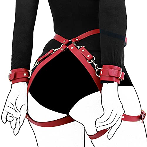 Xocity Sex Bondage BDSM Kit Restraints Set for Couple, Fashion Sex Toy for Women with 2 Wrists Cuffs and Thigh Waist Straps, SM Cortex Set(Red) - Red