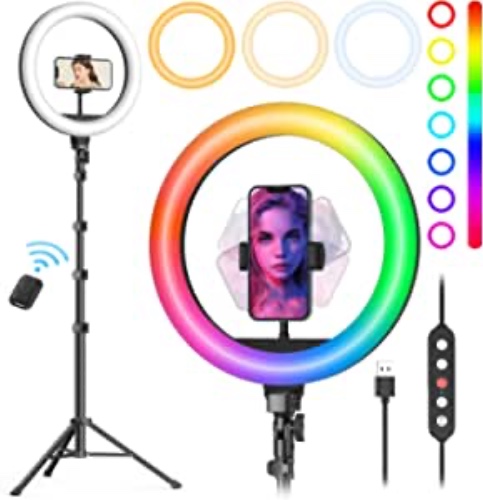 Weilisi 10" Ring Light with Stand 72'' Tall & Phone Holder,38 Color Modes Selfie Ring Light with Tripod Stand,Stepless Dimmable/Speed LED Ring Light for iPhone & Android,YouTube, Makeup,TIK Tok - 10''