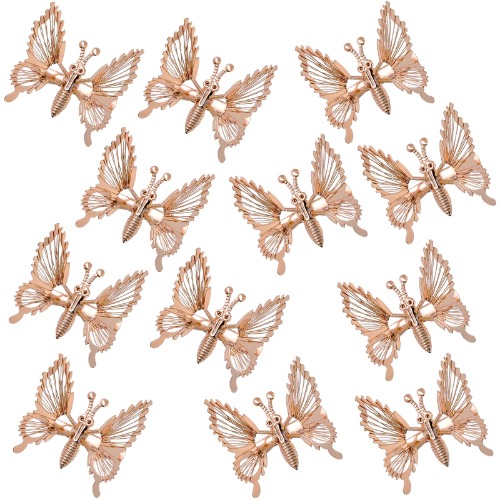 Kachanaa 12 Pcs 3D Butterfly Hair Clips for Women Metallic Hollow Butterfly Hair Pins Cute Hair Barrettes Moving Hair Clamps Claw Clips for Girls(Rose Gold) - 12 Pcs rose gold Hair Clips