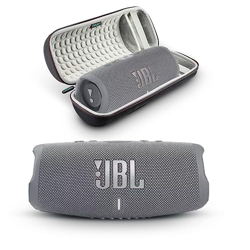 JBL Charge 5 - Portable Bluetooth Speaker with Megen Hardshell Travel Case with IP67 Waterproof and USB Charge Out (Gray) - Gray