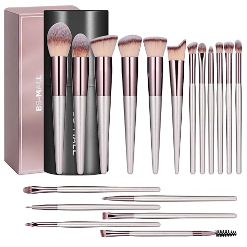 BS-MALL Makeup Brush Set 18 Pcs Premium Synthetic Foundation Powder Concealers Eye shadows Blush Makeup Brushes with black case - A-Champagne