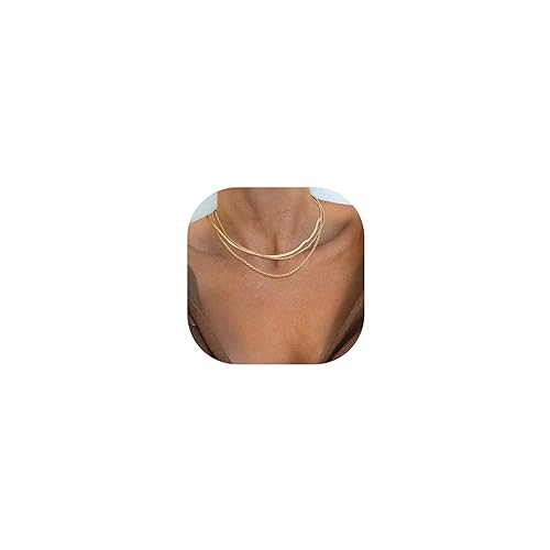 Freekiss Herringbone Necklace for Women,Dainty Gold Necklace,14k Gold Plated Snake,Gold Chain Choker Necklaces,Simple Gold Layered Necklaces,Gold Jewelry Gift for Women - Gold - 3Snake+Rope+Cuban
