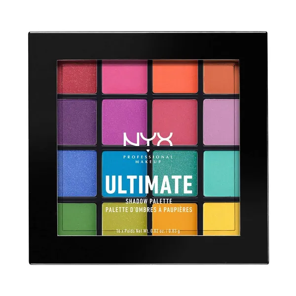 NYX Professional Makeup, Palette Ombretti Ultimate Shadow, Pigmenti pressati, 16 tonalità, Effetto opaco, Satinato, Metallico, Tonalità: Brights