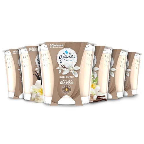 Glade Jar Candle, Scented Candle Infused with Essential Oils, Up to 42 Hour Burn Time, Vanilla Blossom, Pack of 6 (6 x 129g) - Vanilla Blossoms