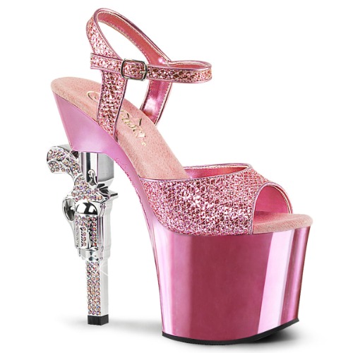 REVOLVER-709G 7" Heel Baby Pink  Stripper Platforms High Heels | 6 uk (39 Europe - 9 Usa) / B. Pink Multi Glitter/B. Pink Chrome