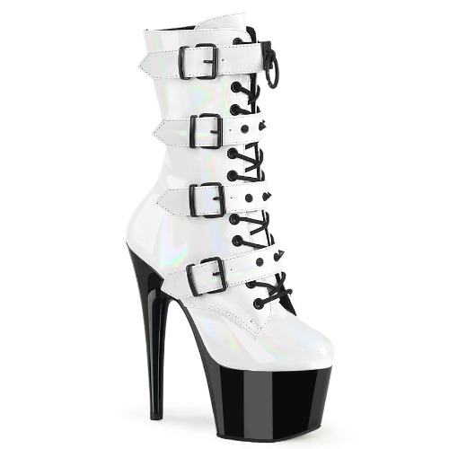 ADORE-1046TT Pleaser Sexy White Holographic Buckle Detail Mid-Calf Boots | 6 uk (39 Europe - 9 Usa) / Wht Holo Pat/Blk