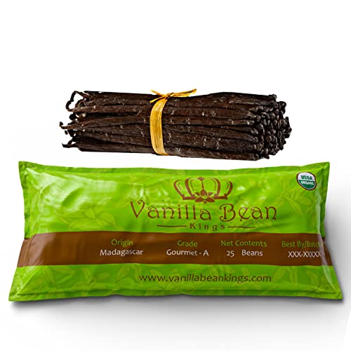 25 Organic Madagascar Vanilla Beans. Whole Grade A Vanilla Pods for Vanilla Extract and Baking - 25 Count (Pack of 1)