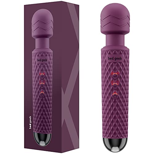Handheld Cordless Personal Wand Massager bed geek with Memory Feature Waterproof USB Rechargeable Massage 20 Vibration Patterns 8 Speeds Skin Soft Silicone - Purple