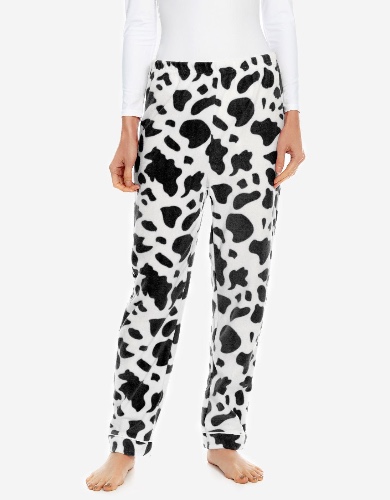 Women's Black Cow Fleece Pants - cow-black-white / Small
