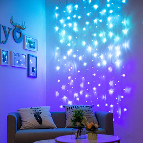 Curtain Lights for Bedroom Wall light Up Curtains Led String Lights Turquoise Teal Blue Lavender Lilac Purple Twinkle Hanging Fairy Lights Unicorn Mermaid Kawaii Sanrio Teen Room Decor for Girls