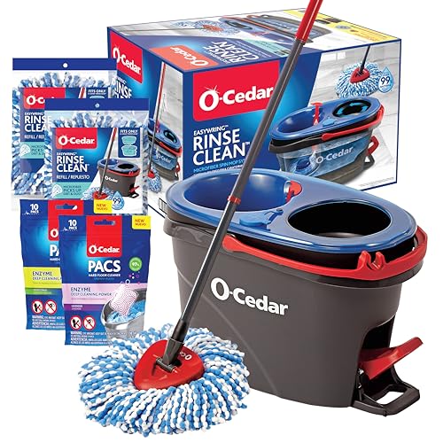 O-Cedar EasyWring RinseClean Microfiber Spin Mop & Bucket Floor Cleaning System with 2 Extra Refills with Citrus and Lavender Pacs (Variety Pack) - RC + 2 Refill W/Citrus and Lavender PACS