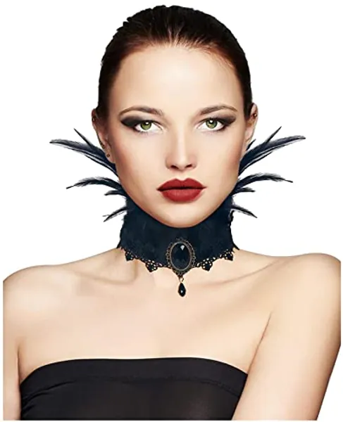 keland Halloween Viktorianisch Feder Kropfbänder Kragen Halskette Gothic Halsband Vampir Schmuck für Frauen Mädchen