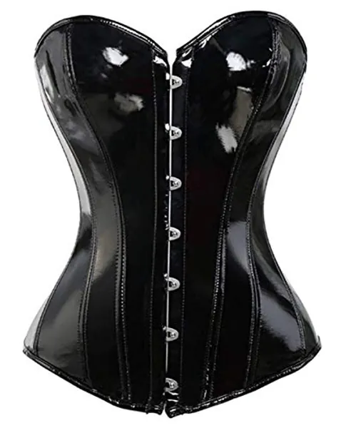 KUOSE Damen Body Shaper Dessous Gothic PVC Kunstleder Corsage Mieder Top Schwarz
