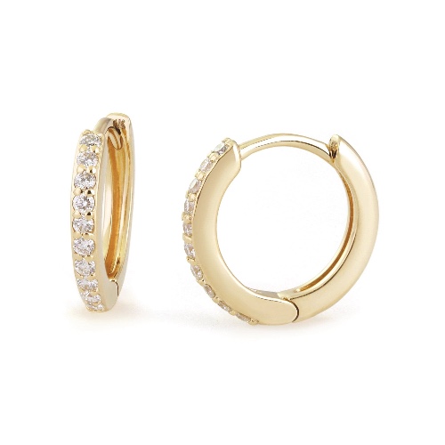 10mm Diamond and 14k Gold Huggies - 14K Solid Gold