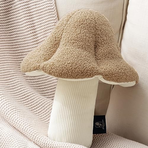 Beige 3D Mushroom Throw Pillow