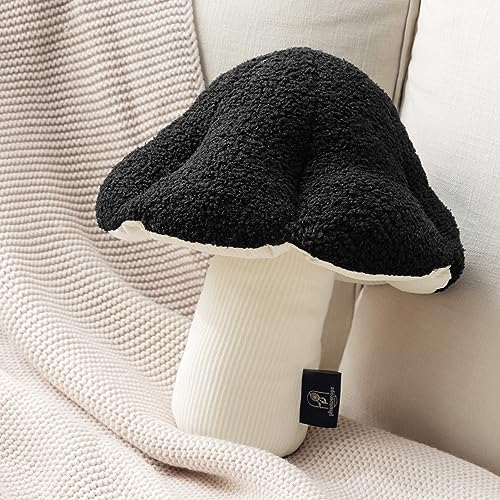 Phantoscope Mushroom Shaped Throw Pillow, Teddy Fleece Soft Mushroom Decorative Pillows Cute 3D Shaped Cushion for Couch Sofa Bed Chair, Dark Coffee,16 x 14 inches - 16'' x 14'', Pack of 1 - Black