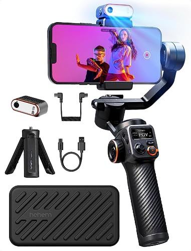 hohem 3-Achsen-Handy Stabilisator, hohem iSteady M6 Kit, Gimbal Smartphone mit Magnetischer AI-Tracker, Einstellbares CCT/RGB-Fülllicht, 0,91 Zoll OLED-Display, Max. Nutzlast 400g, Gimbal für Volgging - hohem iSteady M6 Kit