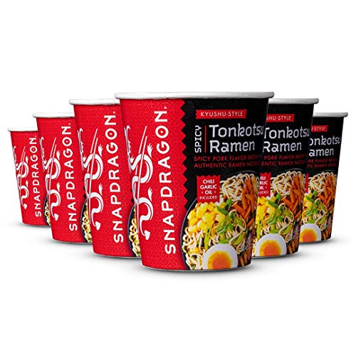 Snapdragon Spicy Tonkotsu Ramen Cups | Rich Pork Flavor Broth With Authentic Ramen Noodles and Chili Garlic Oil | Authentic Flavors | Kyushu-Style | 2.2 oz (6 Pack) - Tonkotsu