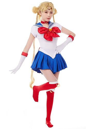 Noiclub Damen Sailor Cosplay Anime Sailor Jupiter Mars Mercury Kostüm Outfit für Halloween Party - M - Blau
