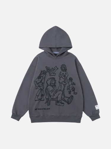 Aelfric Eden Cartoon Line Character Print Hoodie | Grey / S