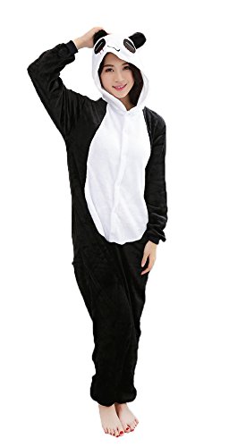 Très Chic Mailanda Panda Cosplay Pajamas Adult Unisex Onesies Animal Sleepwear Halloween Costume - X-Large - Black-white