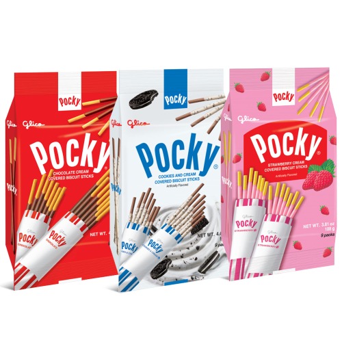 Pocky Sticks Japanese Snacks Pocky Variety Pack of 3 Asian Snacks - Poky Stix Strawberry, Chocolate, Cookies, and Cream Asian Candy by Grateful Grocer