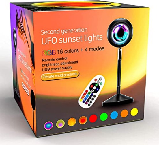 Sunset Lamp | Sunset Projection Lamp | Sunset Light Projector with 24Keys Remote Multiple Colors | RGB LED Multicolor TIK Tok Adjustable Sunset lamp USB Port- Different Color Changing & Fade Mode