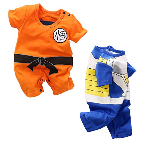 YFYBaby Baby Boys' 2 Pack Short Sleeve Romper Toddler Cartoon Onesie Outfits - 3-6 Months - Orange/Blue