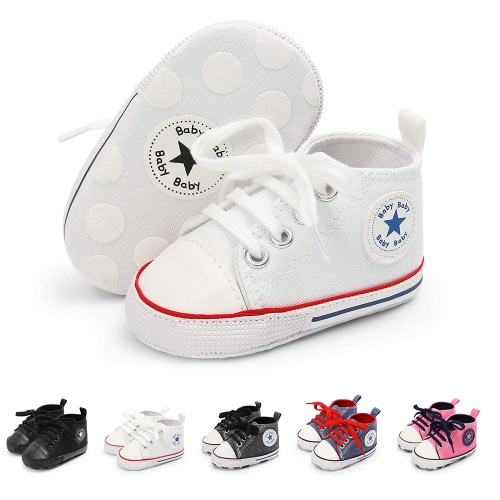Meckior Baby Girls Boys Canvas Sneakers Soft Sole High-Top Ankle Infant First Walkers Crib Shoes - 6-12 Months Infant - B10/White