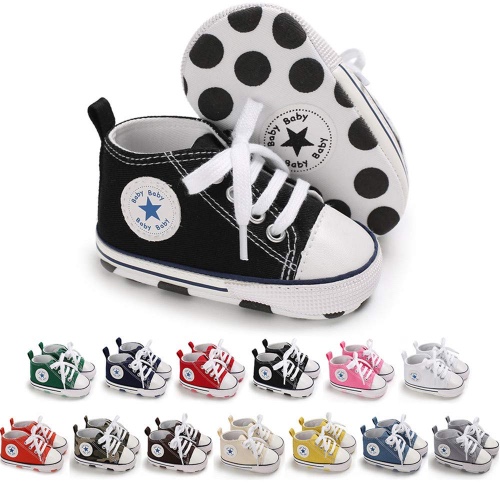 Meckior Baby Girls Boys Canvas Sneakers Soft Sole High-Top Ankle Infant First Walkers Crib Shoes - 6-12 Months Infant - A02/Black